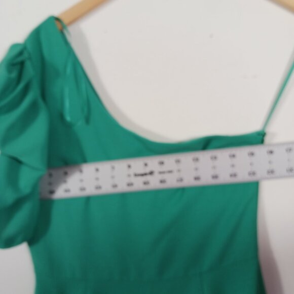 glam, Medium One Shoulder Green Mini Dress, Ruffle Bottom, Party Dress, Cocktail - Picture 10 of 16